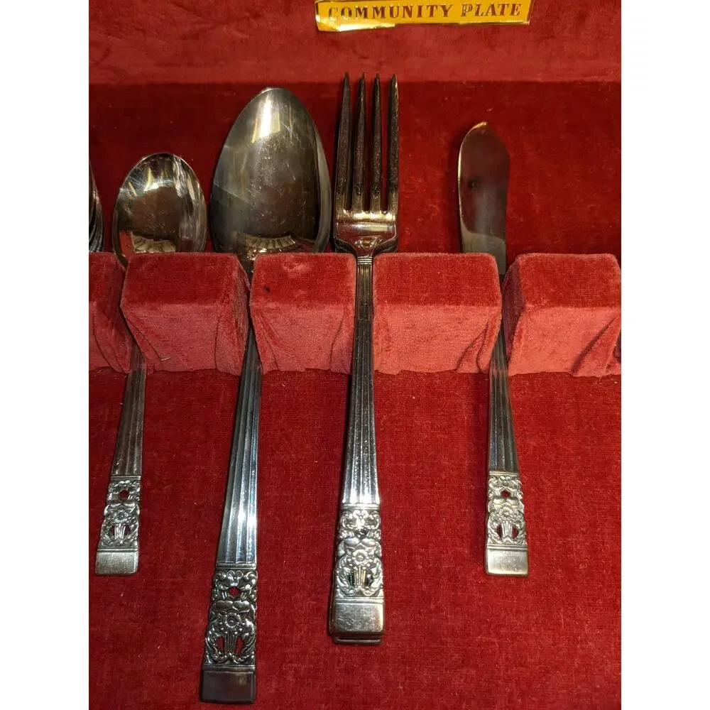 Community Vintage Incomplete Coronation Flatware Set Red Protective Lined Box